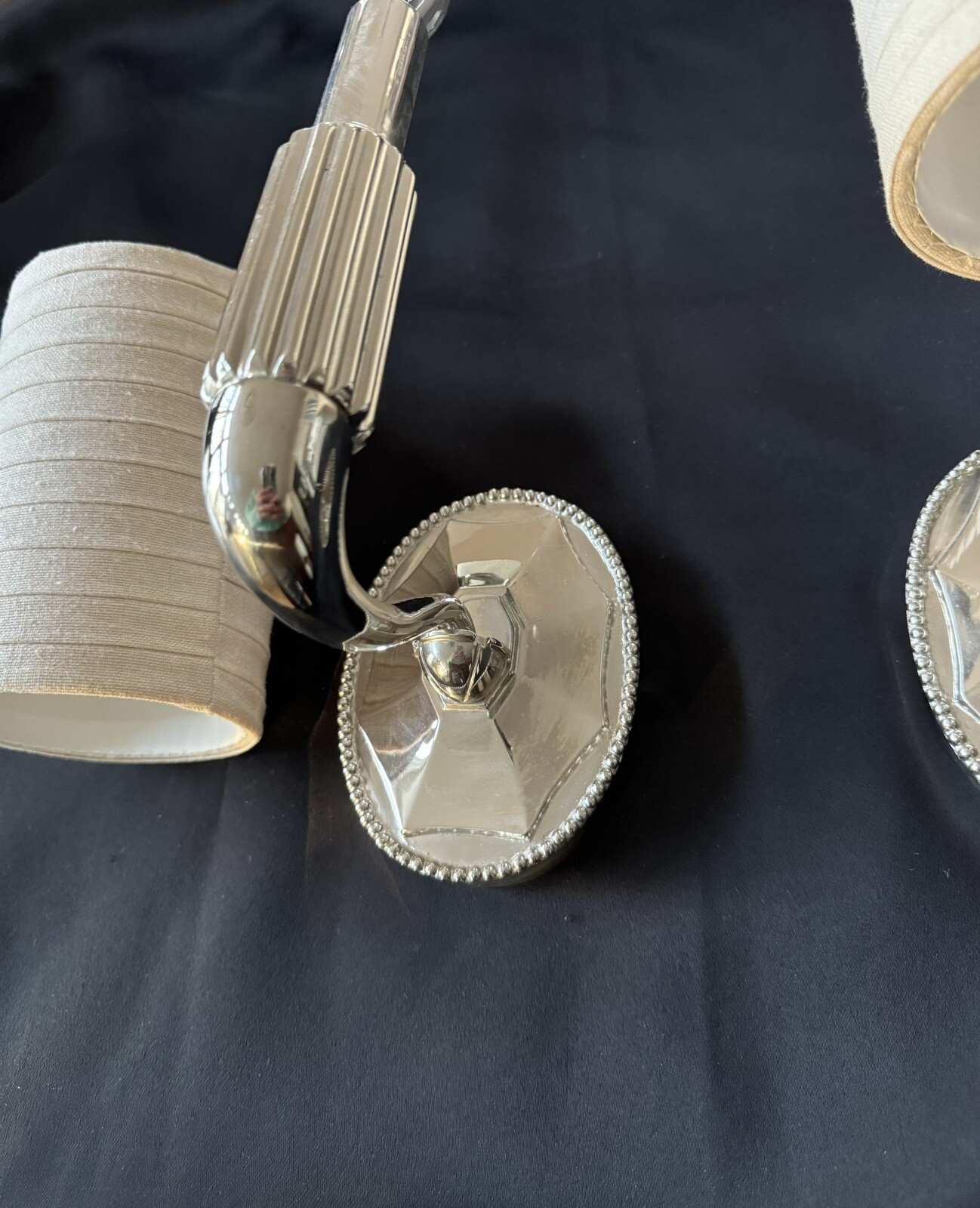 Pair Urban Archaeology Paris Chrome Wall Sconce Sconces Off White Pleated Shade