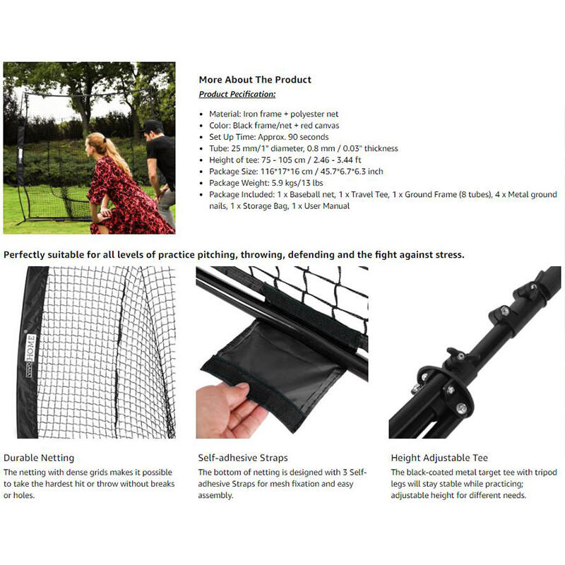 7x7ft Baseball Backstop Softball Practice Net w/ Strike Zone Target Tee CarryBag