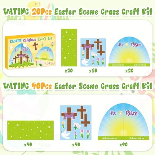 DIY Easter Religious Craft Kit - 20 Pcs He is Risen Sunday School Easter Cross