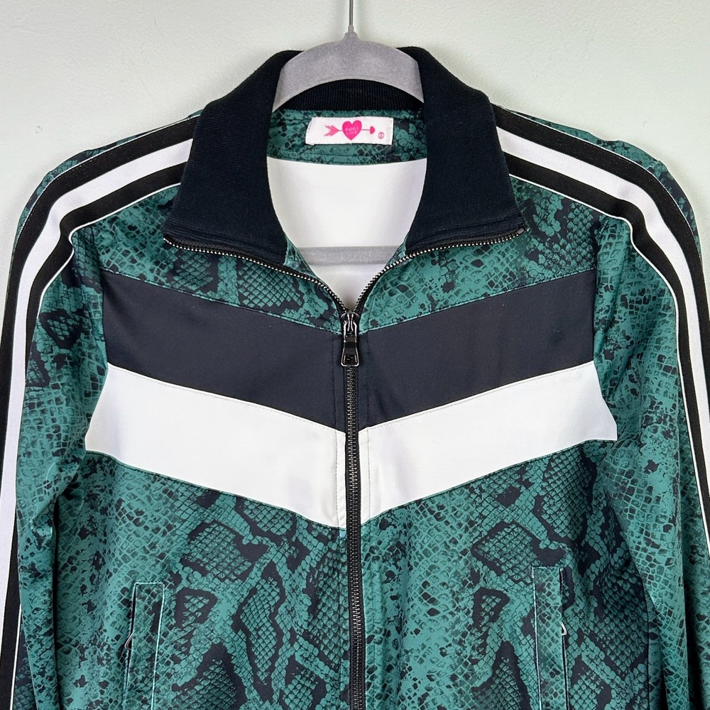 Buddylove Green Snake Python Print Athletic Track Jacket Full Zip Racer Stripe S