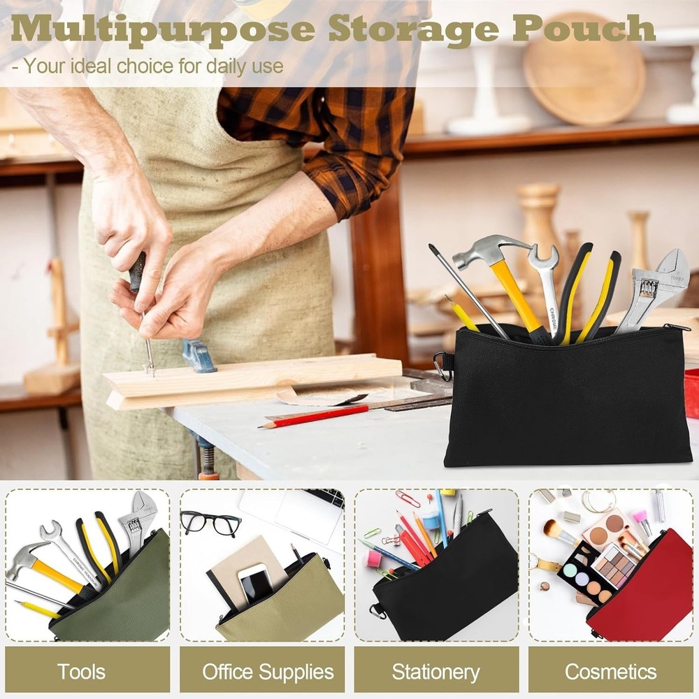 4 Pack Tool Pouch Zipper Bag 12 Heavy Duty Multipurpose Storage Pouch