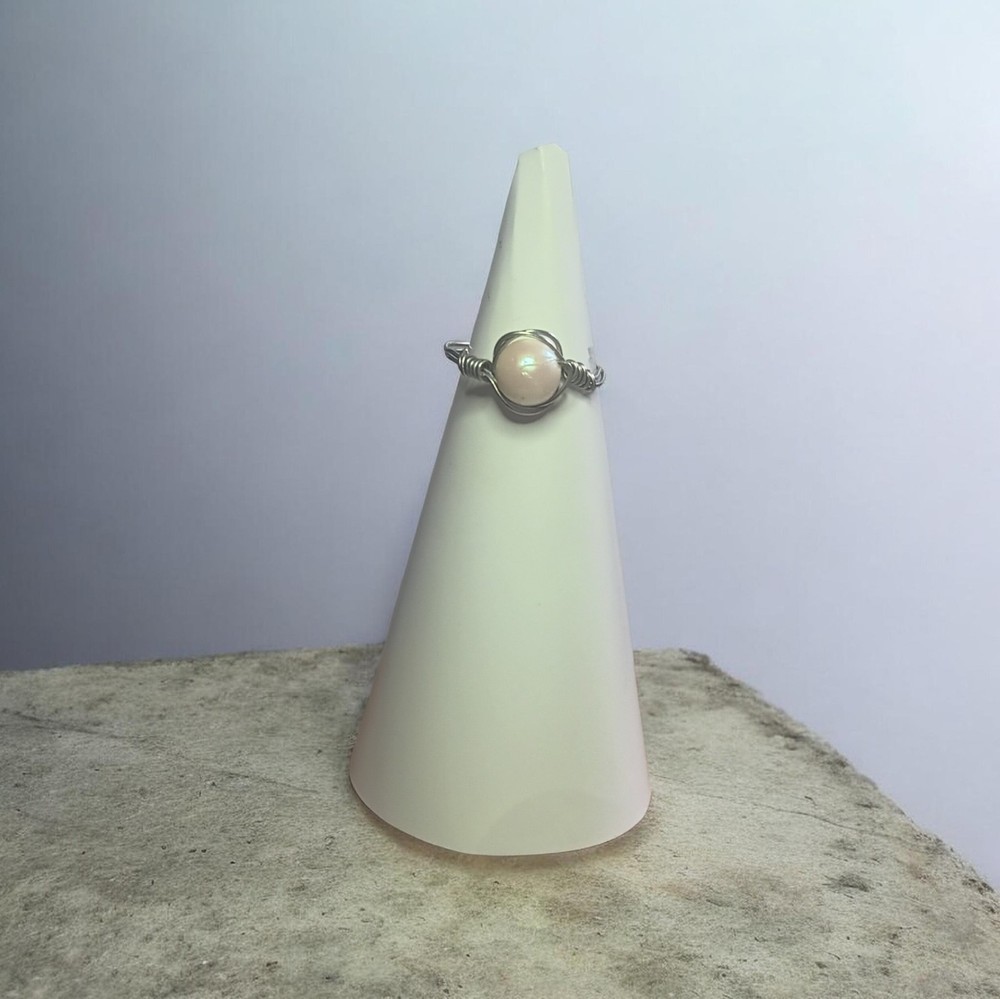 26100 Handmade Adjustable Silver Wire Wrapped Pearl Ring