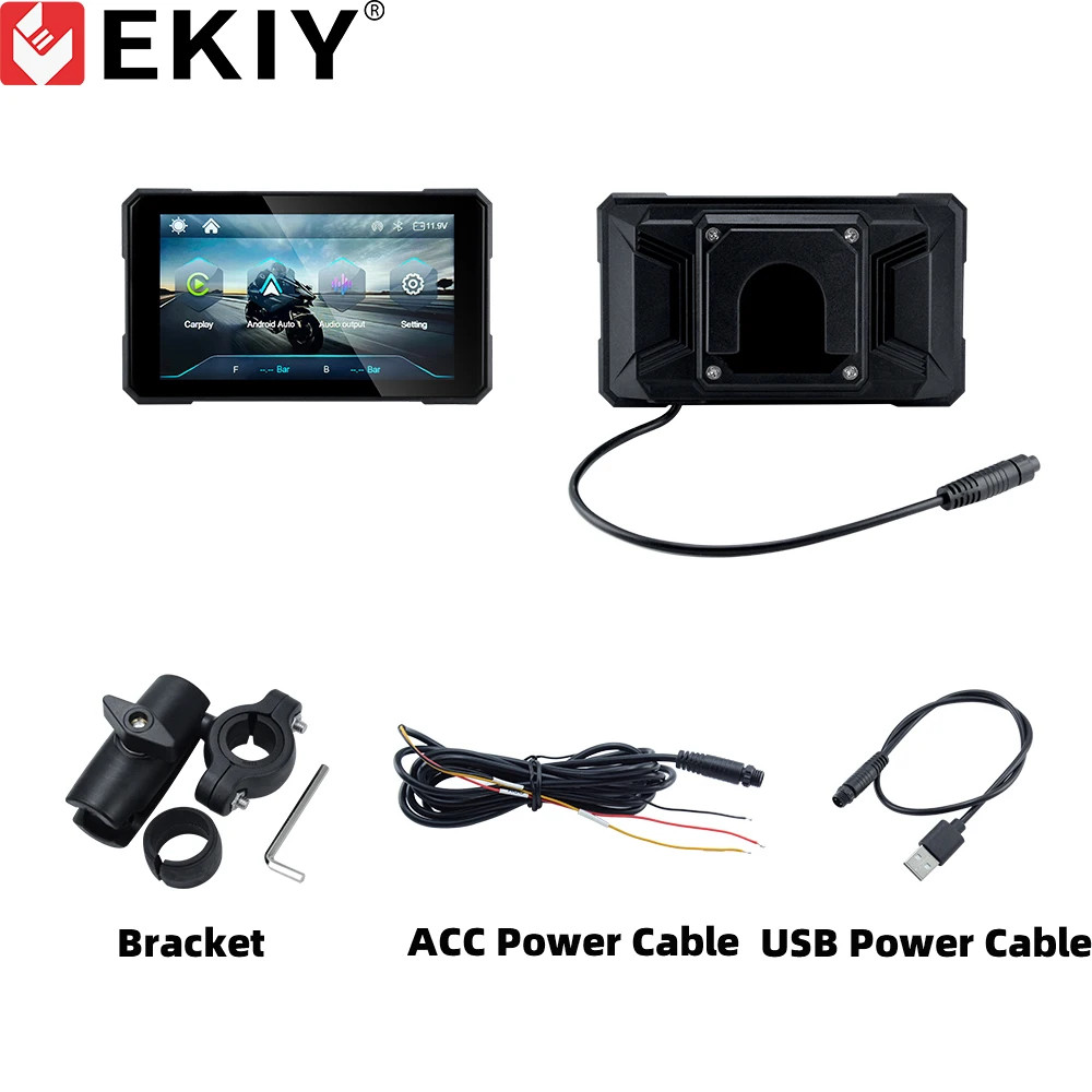EKIY 5" Wireless CarPlay Android Auto Motorcycle Dashboard GPS Navigation Screen