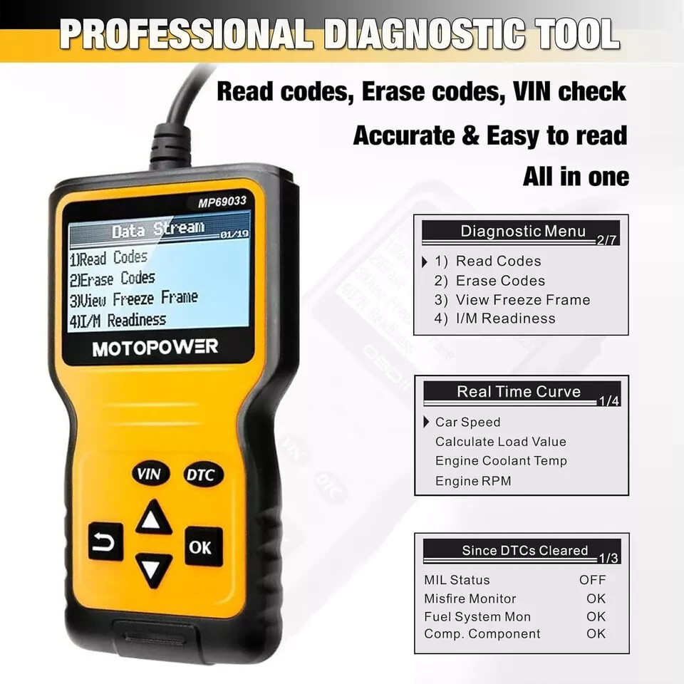 MOTOPOWER MP69033 Car OBD2 Scanner Code Reader Engine Fault Scanner CAN Diagnost
