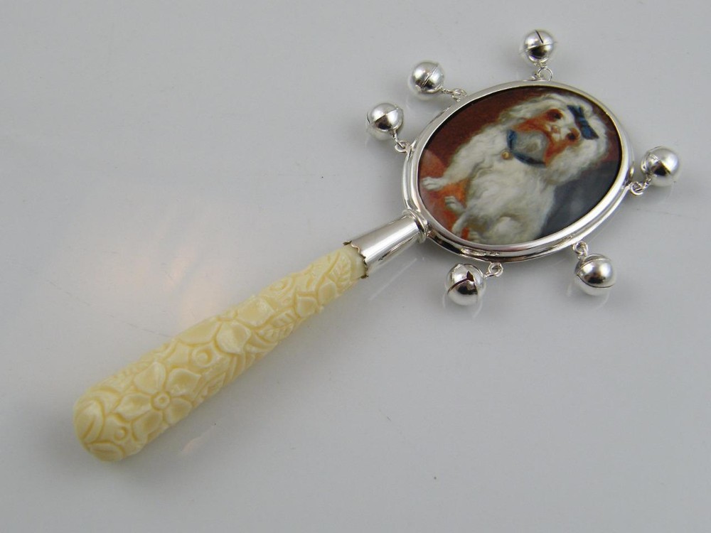 STERLING SILVER & ENAMEL BABIES RATTLE