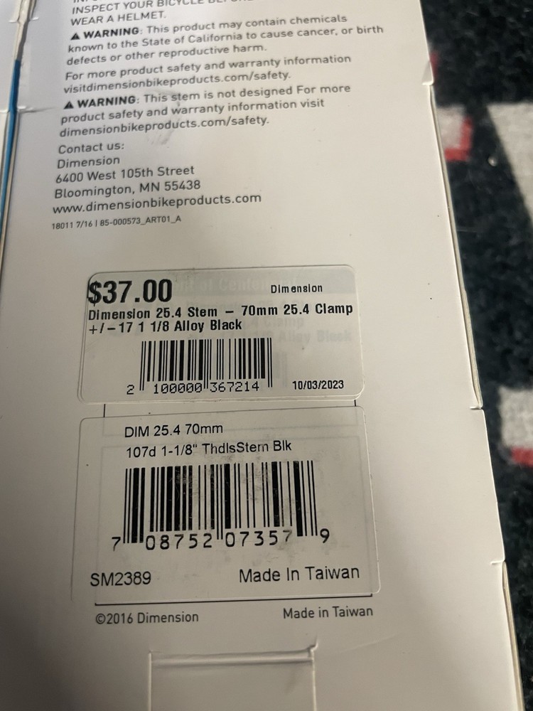 Dimension Threadless Stem Black 25.4mm 70mm Length 17 angle ( QTY2 )