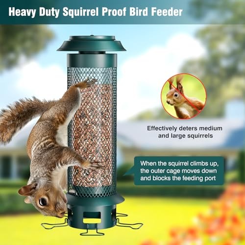 Large Squirrel-Proof Bird Feeder with Removable Tray, Weight-Activated Green
