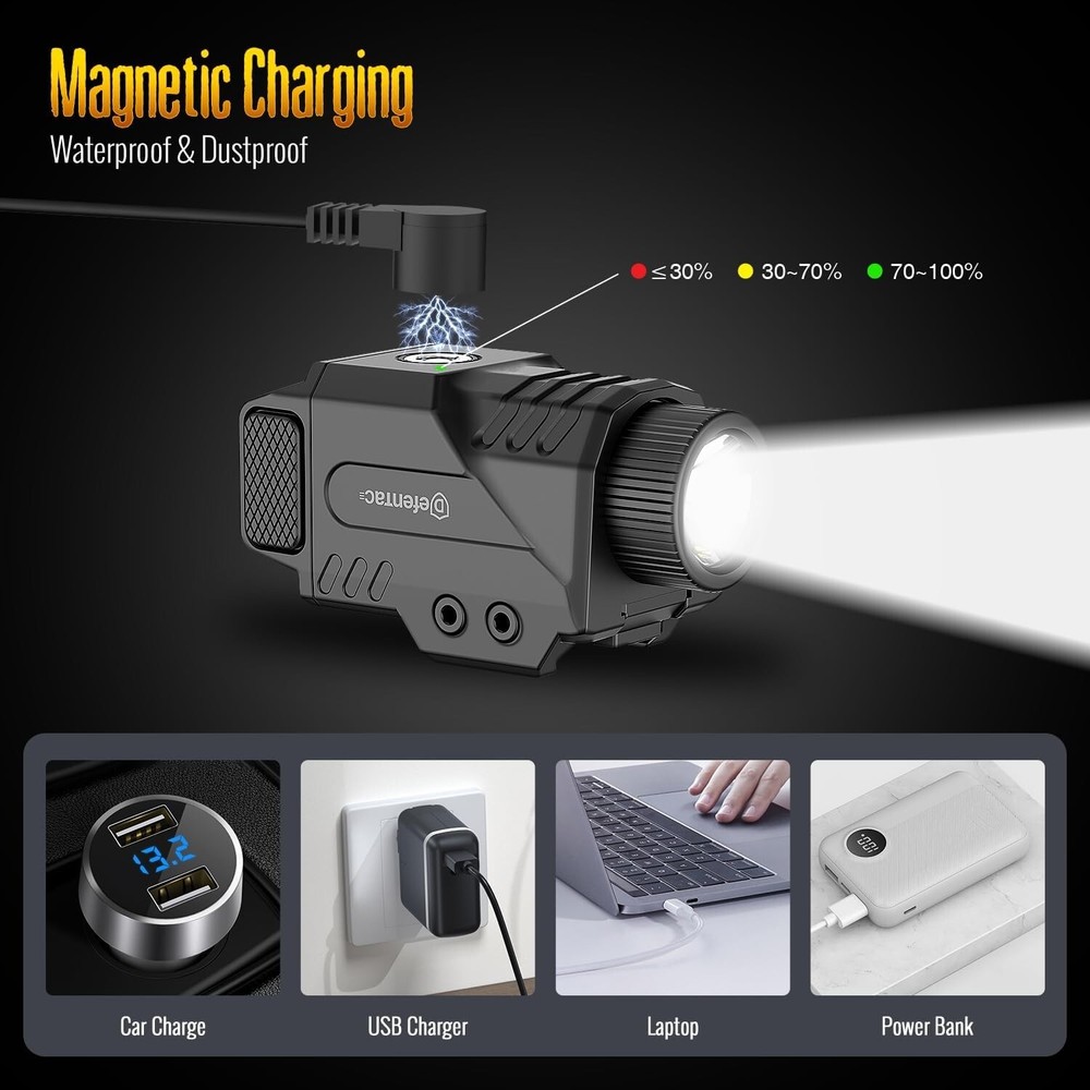 DEFENTAC 800lm Flashlight Weapon Light with Strobe Function LED for Gun Pistol