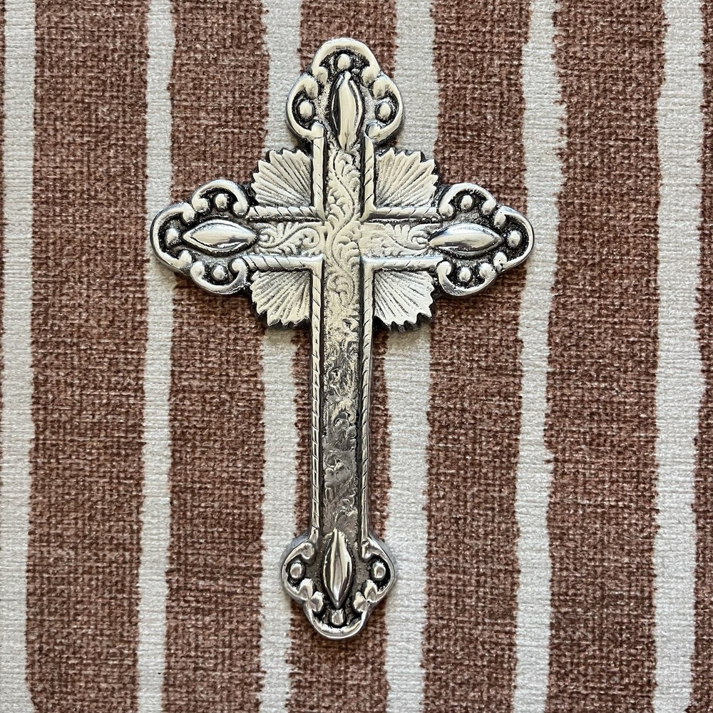Silver Plated Cross Heart on Fire Cross Latin Christian Faith