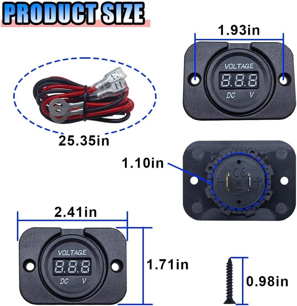 Volt Gauge Meter Voltage LED Digital Display DC 12V-24V Car Panel Voltmeter