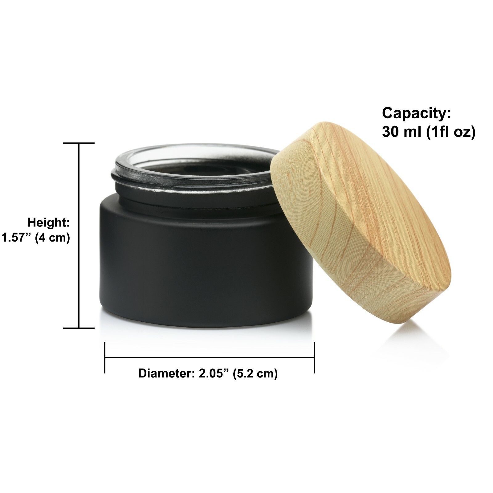 6 Pack 1oz (30ml) Black Frosted Cosmetic Glass Cream Jar Container w Plastic Lid