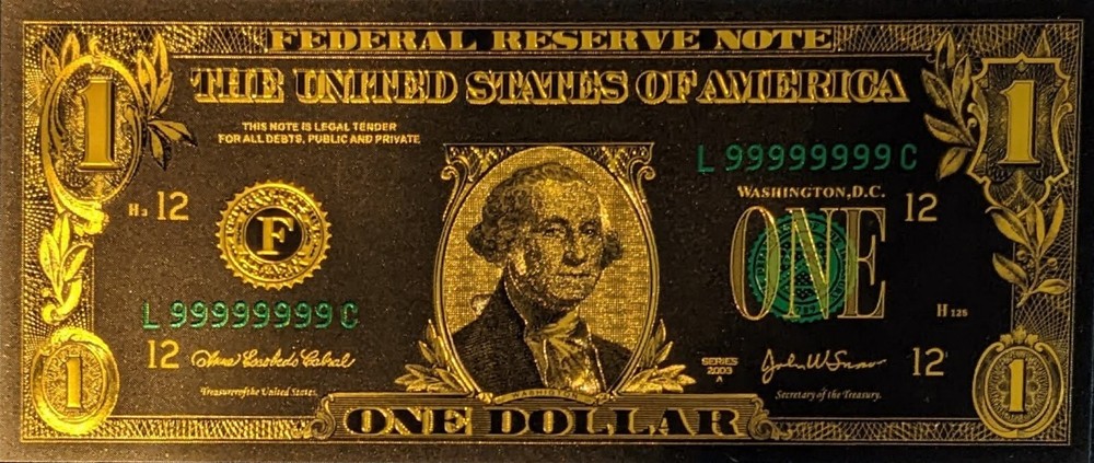 24K BLACK GOLD $1 Dollar Bill 2003A Series Collectible Novelty Gift Art