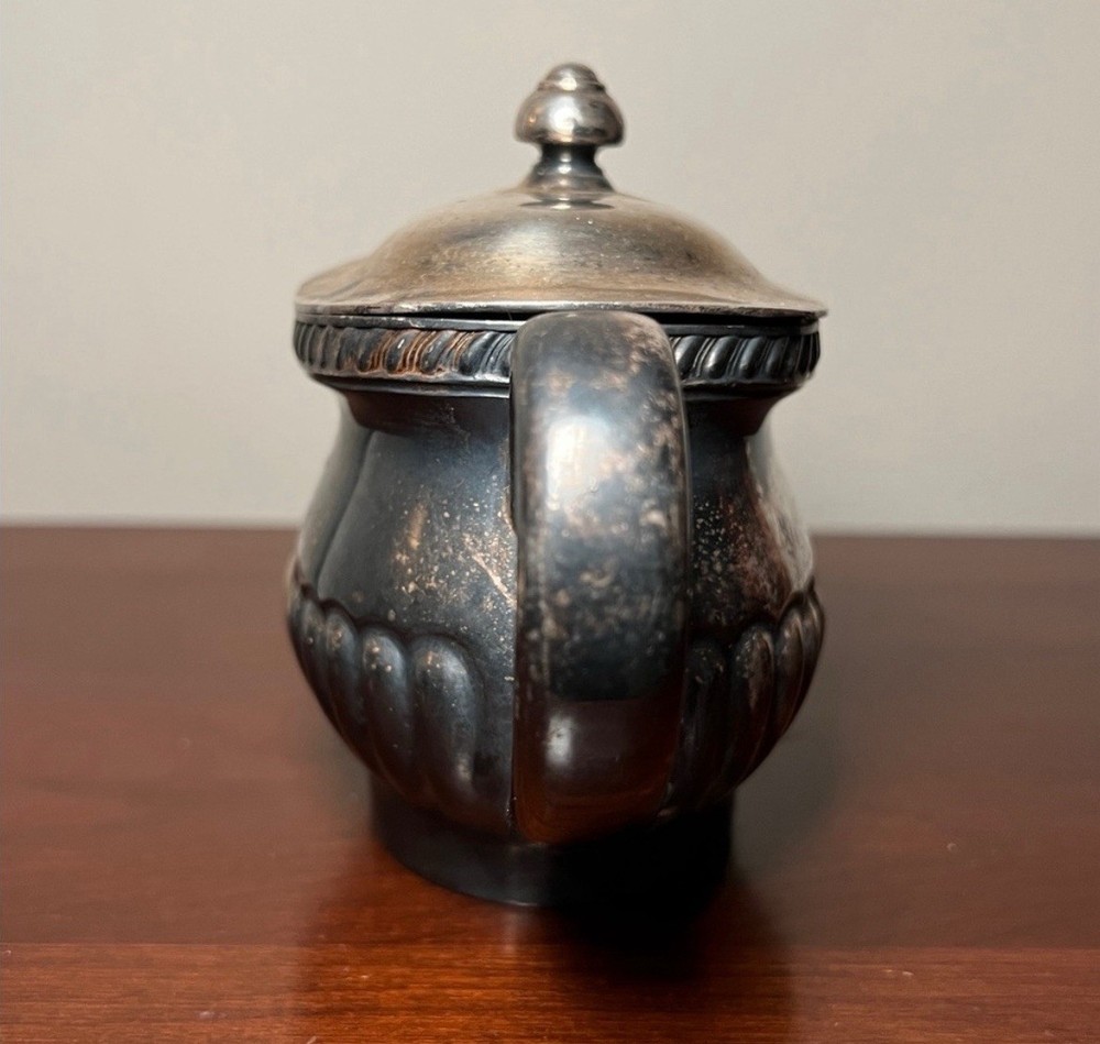 Antique Farmhouse Reed Barton Silver Soldered & Plated Double Handle Lidded Dish