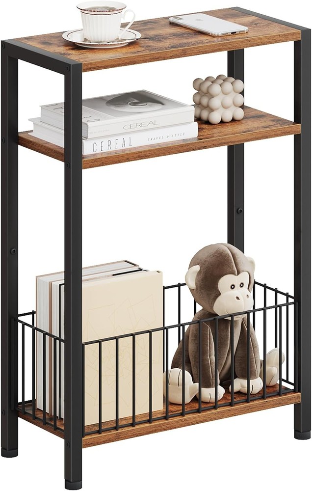 Narrow Side Table W/ Charging Station Small End Table Small Spaces Slim