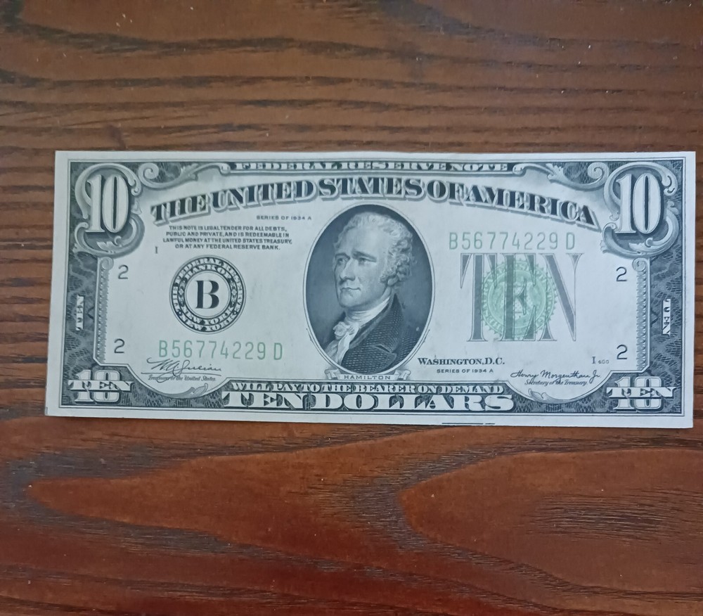 1934 A 10 Dollar Bill, Error note, See pics n description
