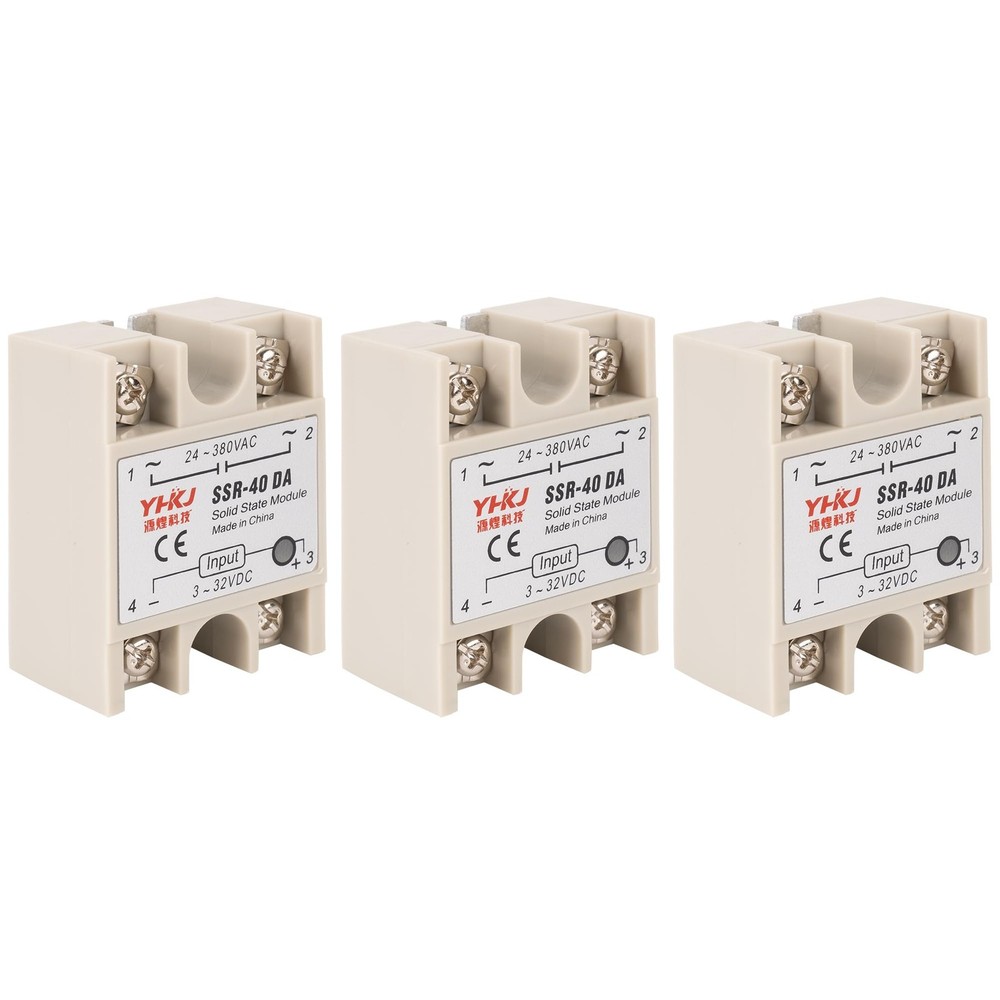 3PCS SSR-40DA Solid State Relay DC Input AC Output, 3-32V/DC to 24-380V/AC Si...