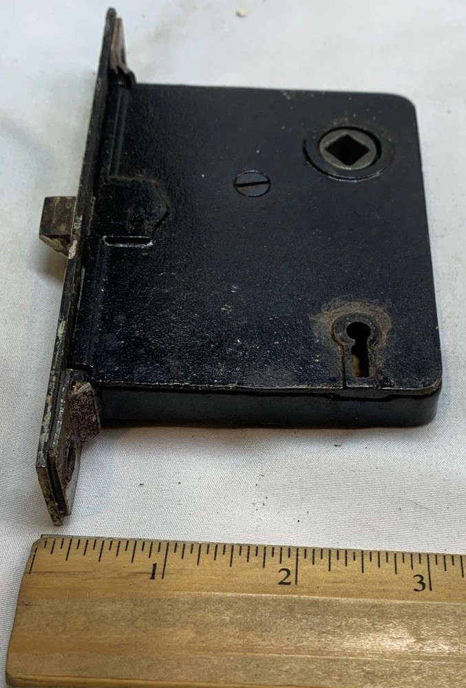 Skillman Antique Mortise Interior Door Lock W/Back Plates Spindle Knobs Screws