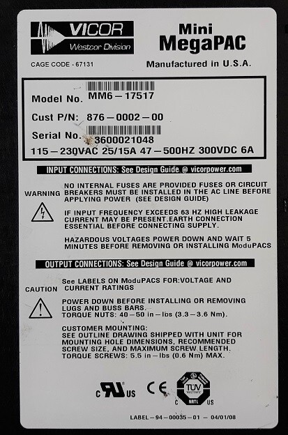 Vicor MM6-17517 Power Supply