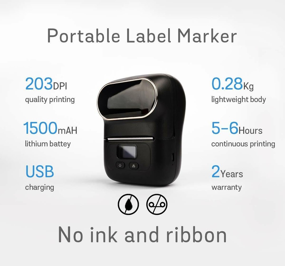 phomemo M110 Label Maker Machine Portable Bluetooth Thermal Printer with 1 Label