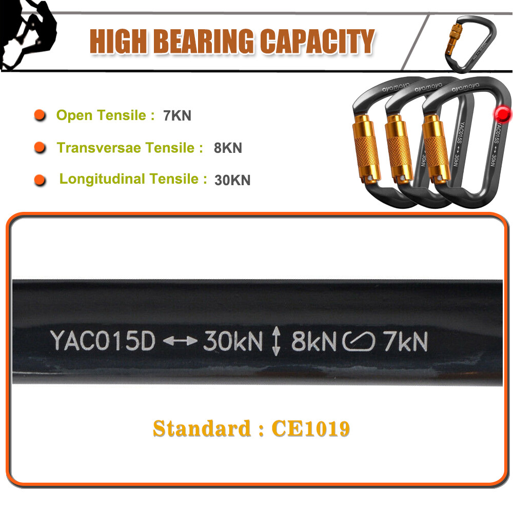 30KN Heavy Duty Auto Locking Climbing Carabiner Aluminum D Ring Clips Twist Lock