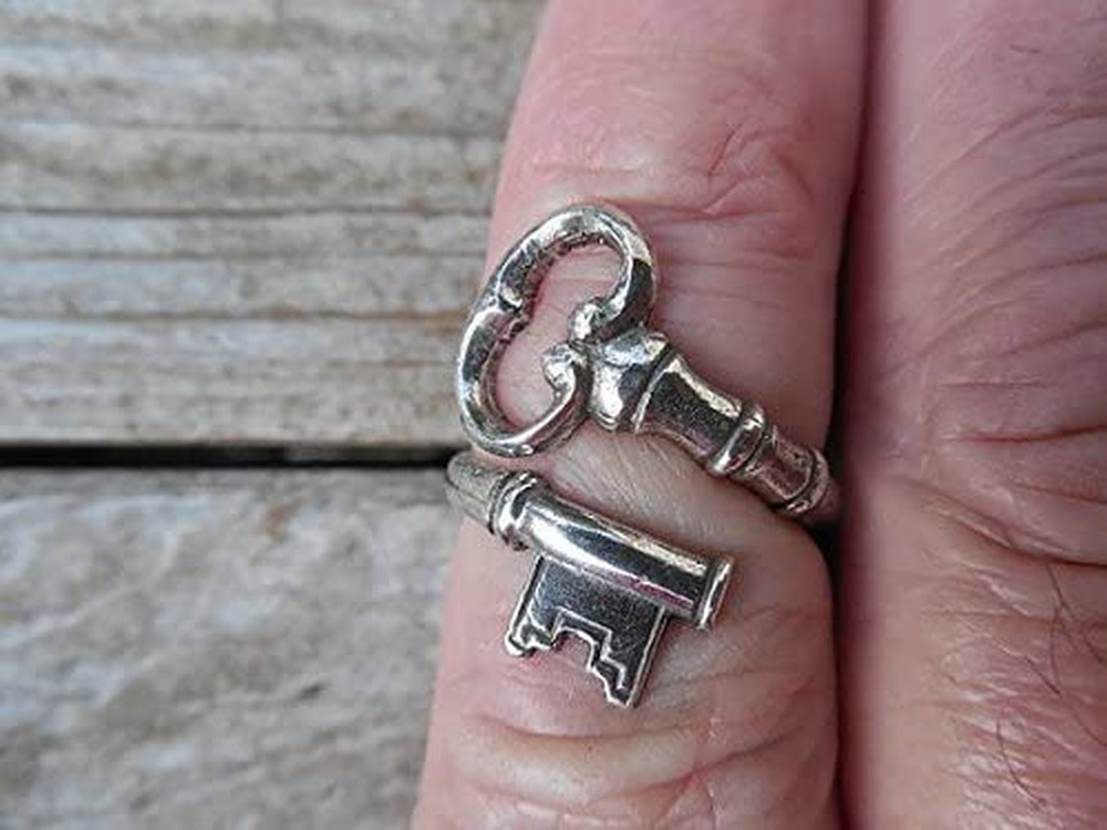 Skeleton Key Ring Handmade Silver Vintage Adjustable