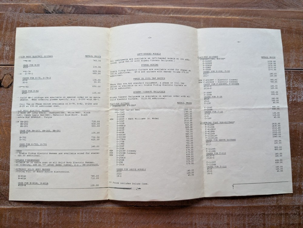 Guild 1983 Guild USA Instruments 2 Sided Price Sheet