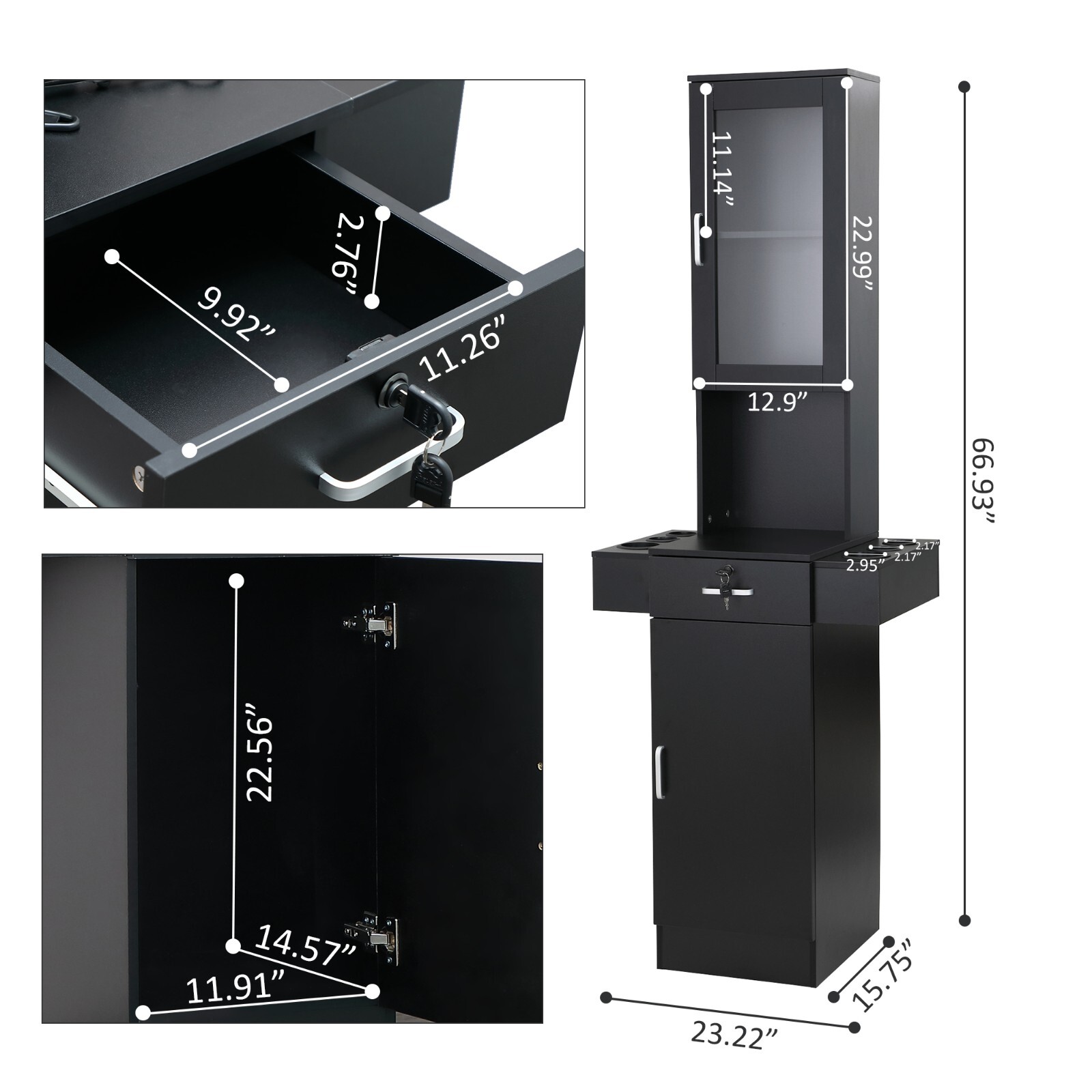 Salon Station Barber Beauty Spa Storage Cabinet Equipment W/Glass Door, Shelves