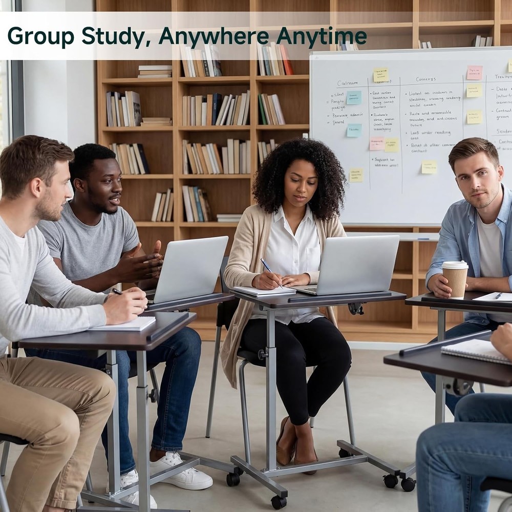 Rolling Desk Adjustable Height Adjustable Overbed Bedside Table W/ Wheels Small