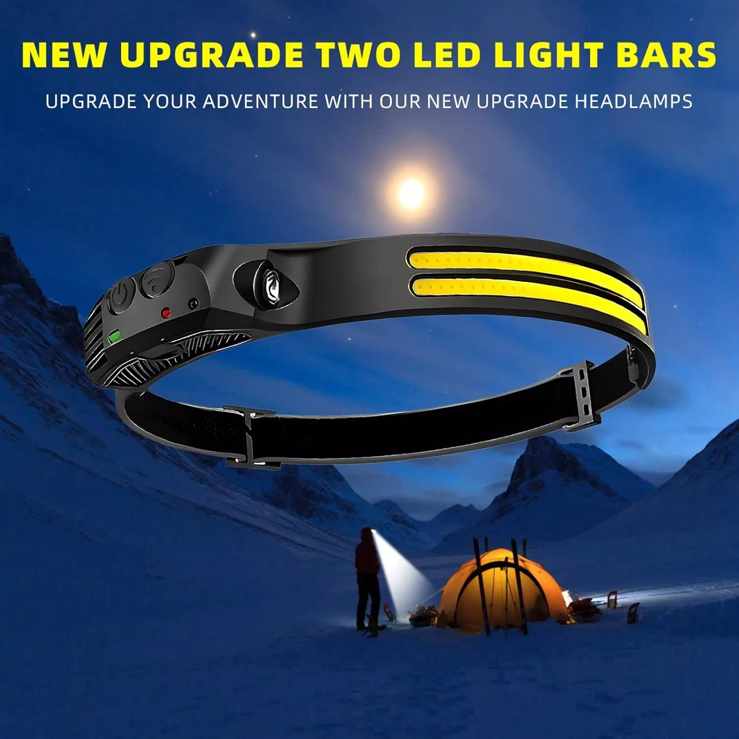 COB LED Headlamp USB Rechargeable Headlight Bar Head Band Torch Work Light 6000K