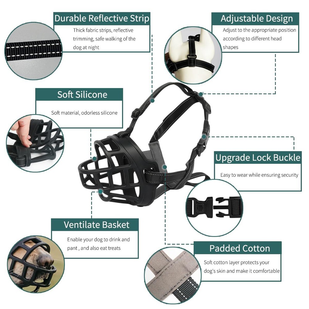 Dog Muzzle, Silicone Basket Muzzle for Small Medium Large Dogs, Soft Cage Muz...