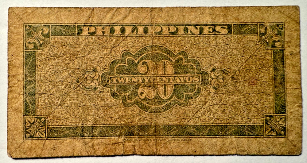 1949 Philippines 20 Centavos Banknote Note Bill Currency