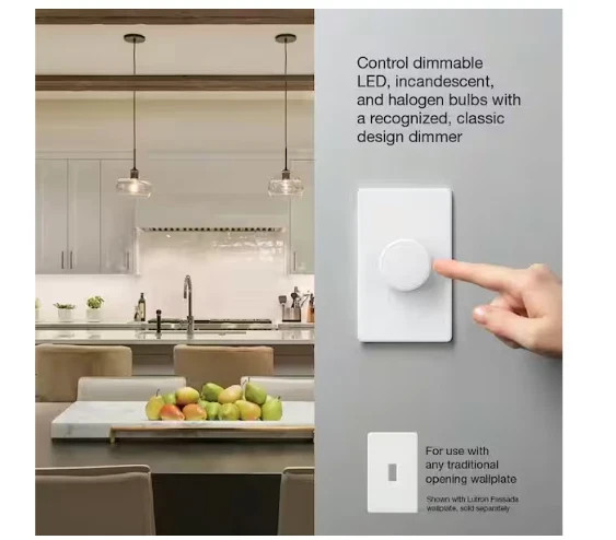 Lutron RCL-153PNLH-WH Dalia LED+ Rotary Dimmer Switch Single-Pole/3-Way White