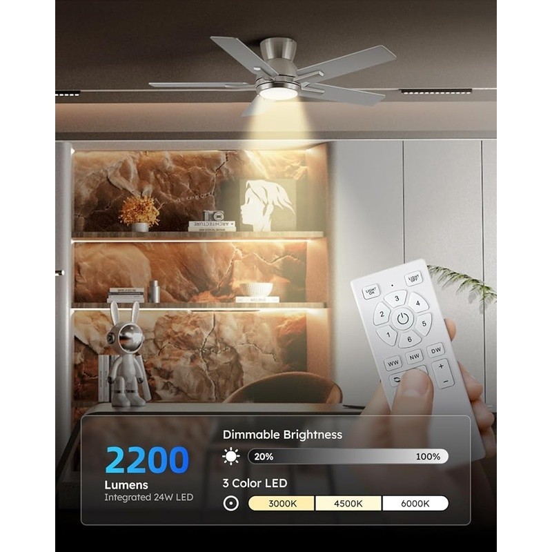 60 Inch Ceiling Fan Light Remote Control Dimmable 6 Speed Reversible Motor New