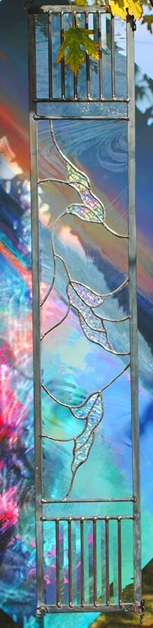 Stained Glass Window Panel Falling leaves clear iridized horizontal or vertical
