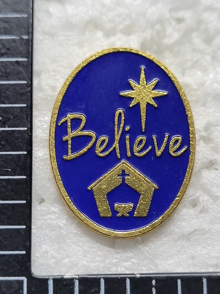 BELIEVE HAT LAPEL PIN PIN BACK USED (DD3090)