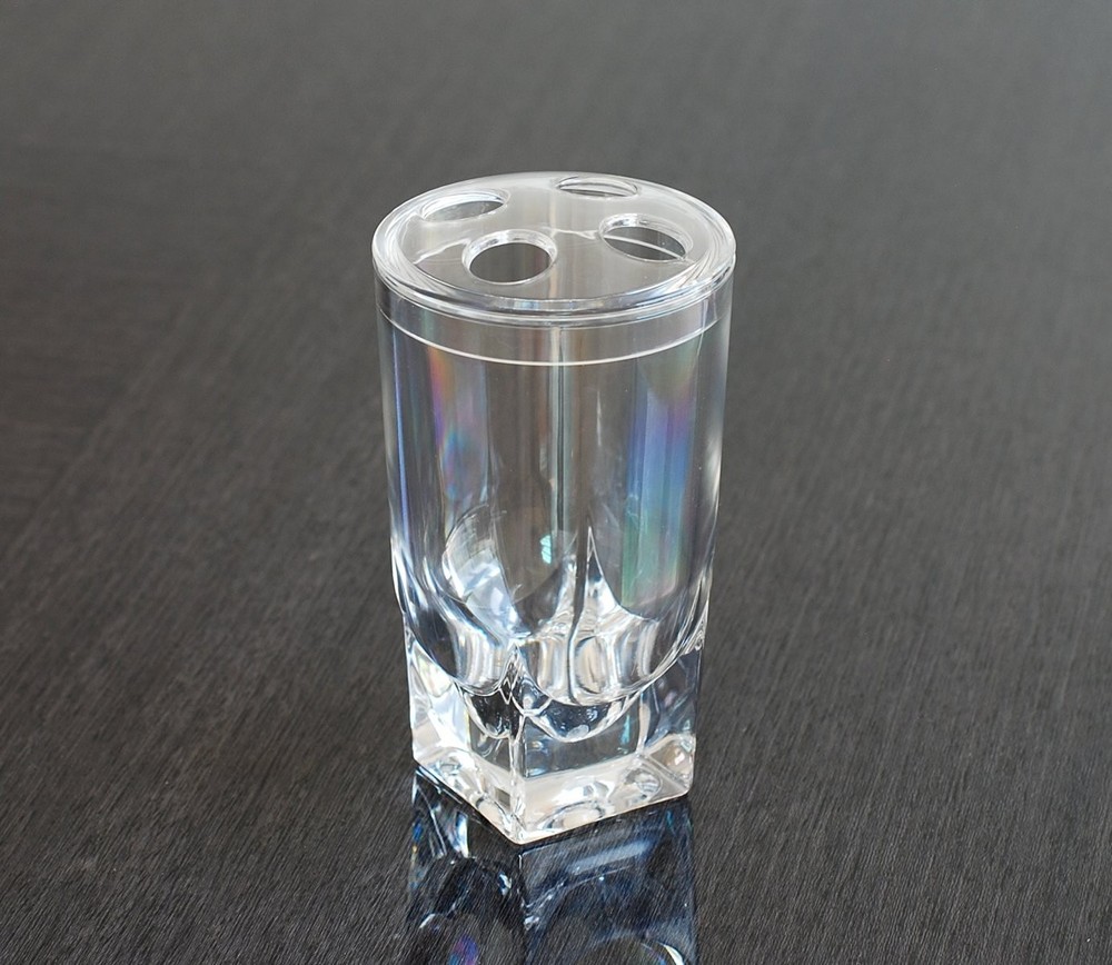 QG 4 pc Ice Cube Square Heavy Base Clear Acrylic Plastic Bathroom Accessory Set
