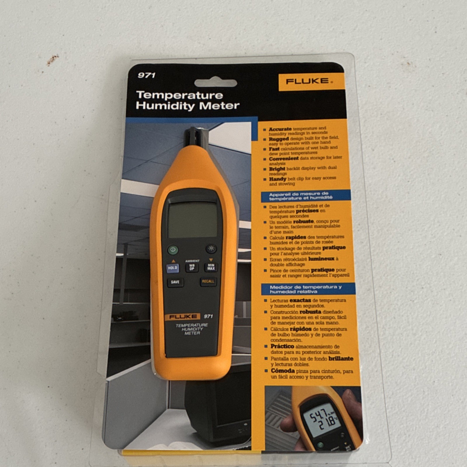 Fluke 971 Digital Temperature Humidity Meter -20°C to 60°C (-4°F to 140°F)