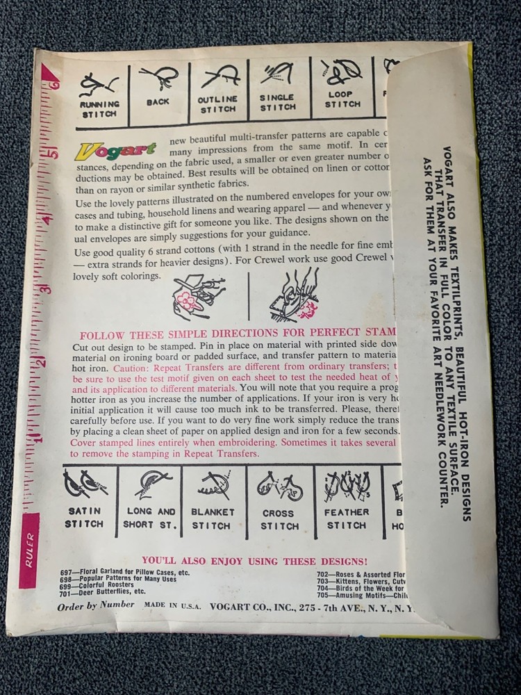 Vogart Repeat Heirloom Transfer Patterns for Embroidery 714 - New