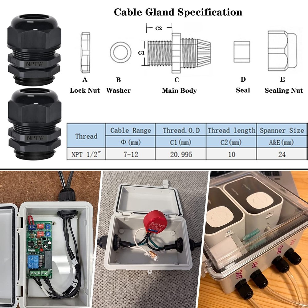 IP65 Waterproof ABS Plastic Electrical Box - Hinged Shell, 2 Cable Glands, 5....