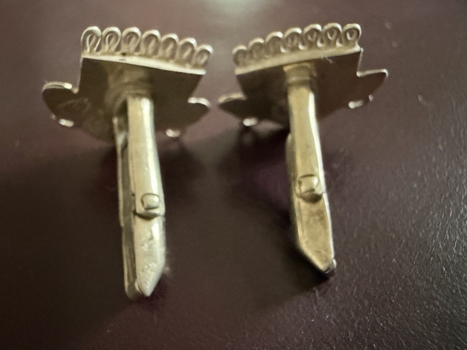 925 Sterling Silver CUFFLINKS Aztec WARRIOR Face Mask w/ Nose Ring Alpaca MEXICO