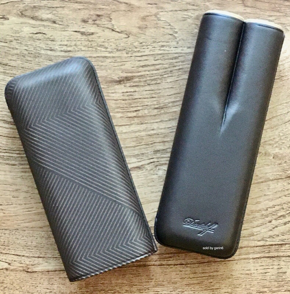 Davidoff Brown Leather Leaf Pattern XL-2 Double Cigar Case / Pouch 105584