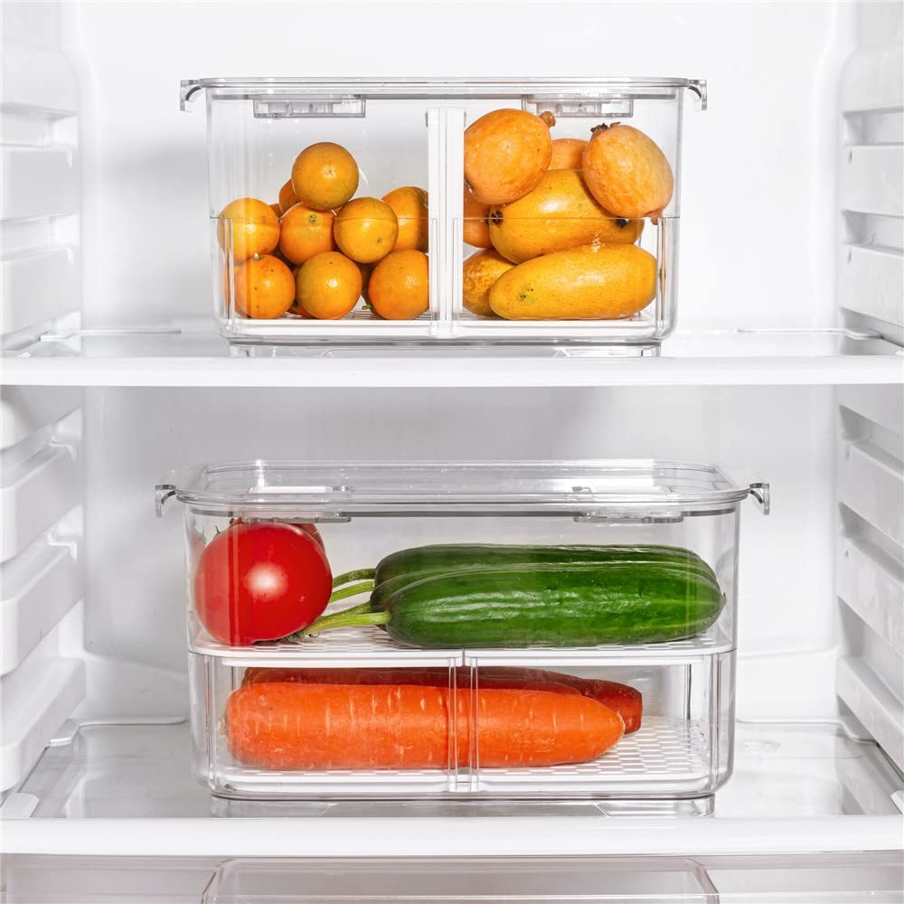 SANNO Vegetable Fruit Storage Containers Food Fridge Produce Save Stackable