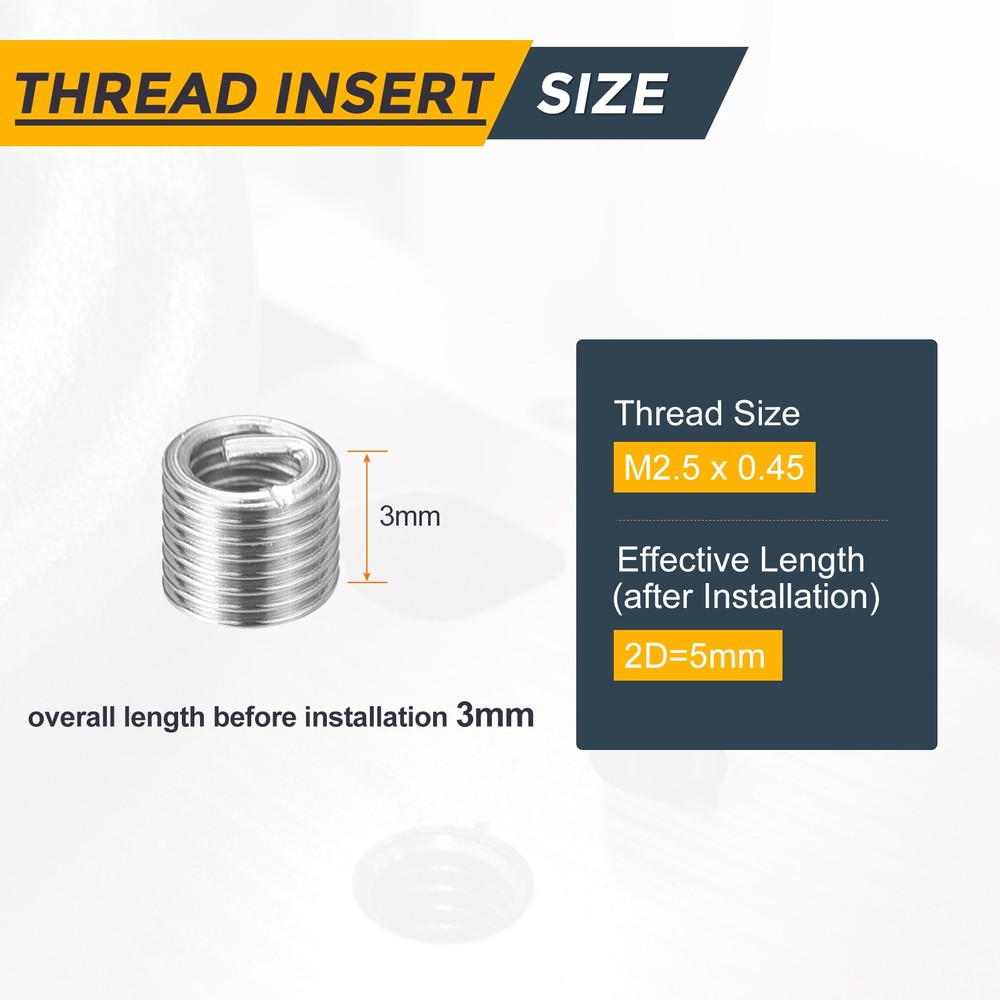 50pcs Wire Thread Inserts M2.5 x 0.45 x 2D Metric Helical Threaded Sleeve