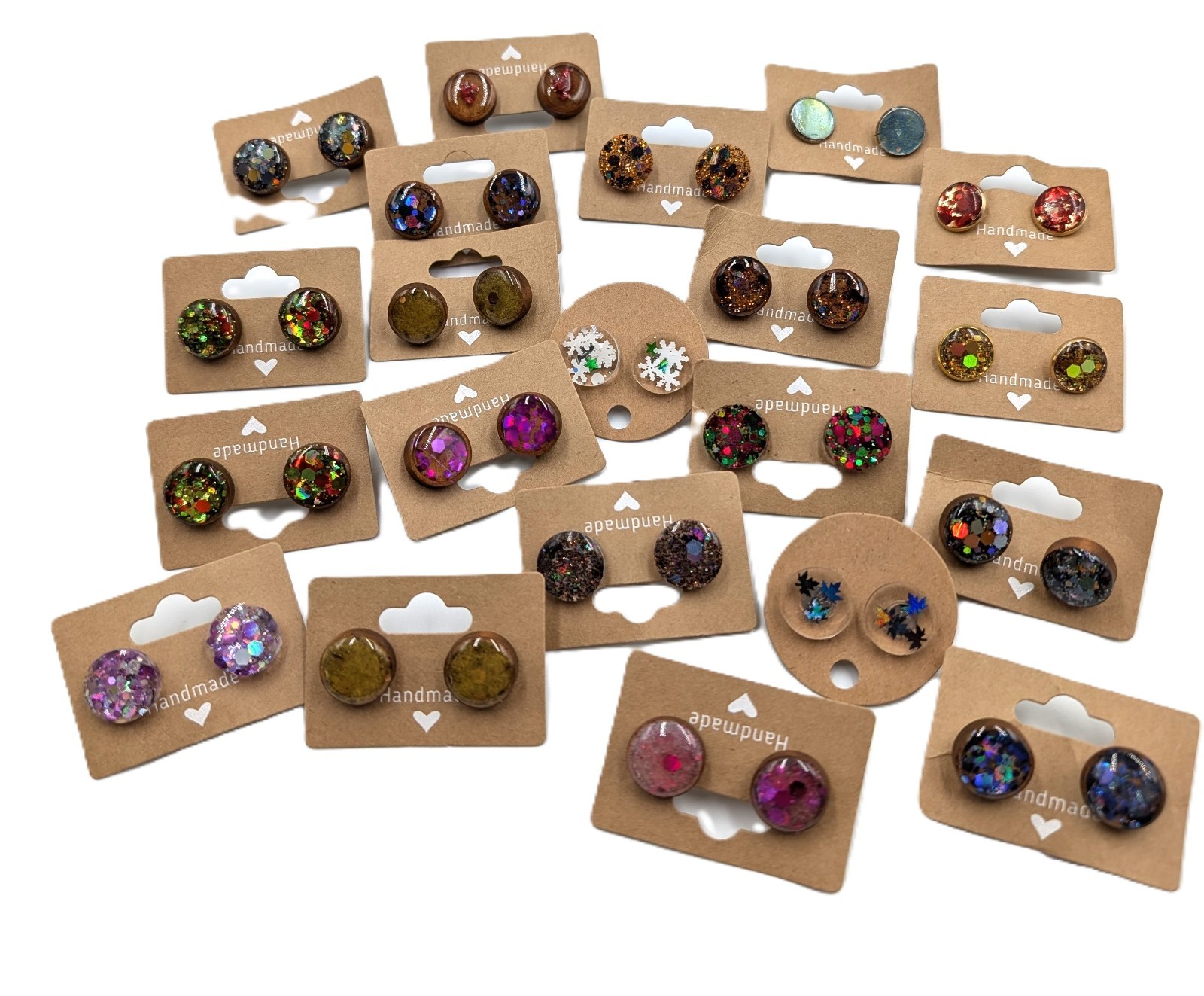Handmade Button Stud Earrings - Glitter Resin
