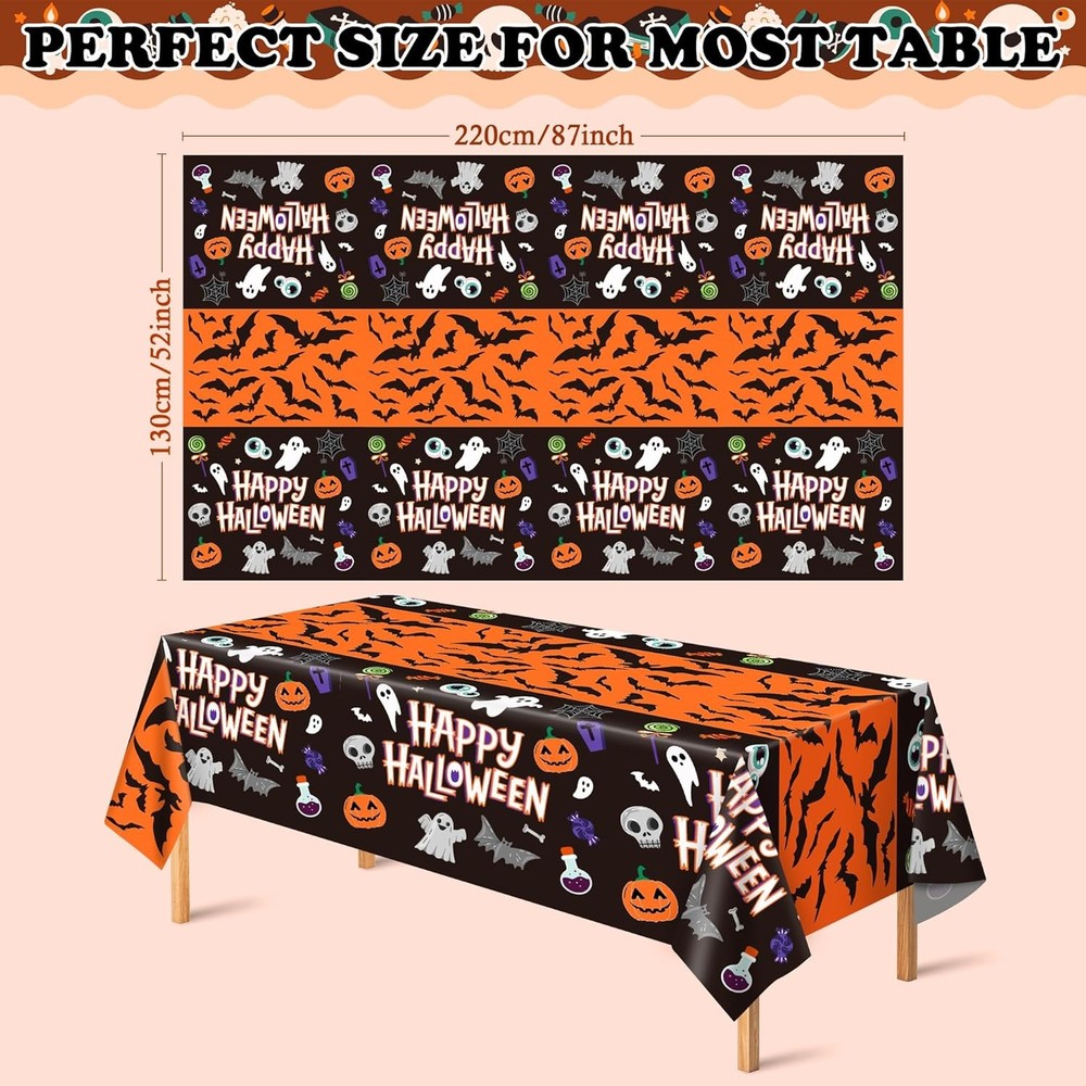 OHOME Halloween Decorations - 2 Pack Plastic Tablecloth for Black
