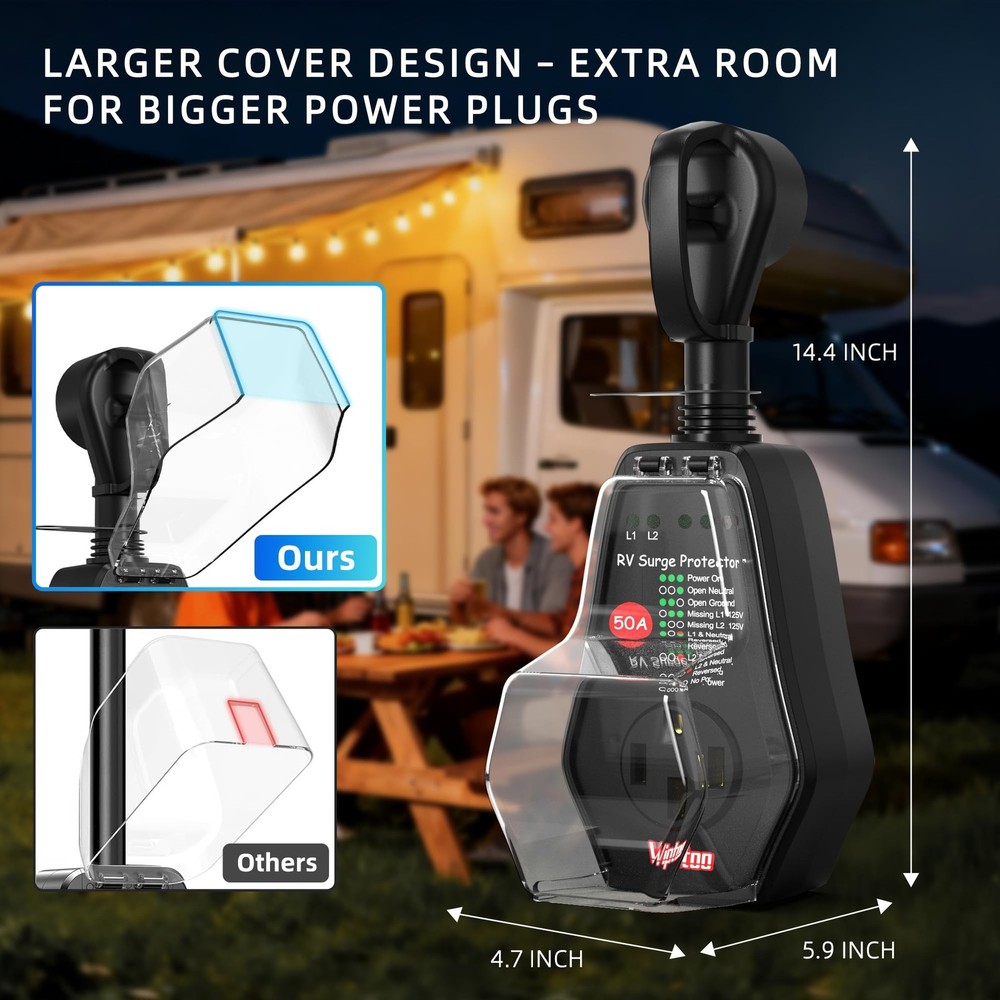 50A RV Surge Protector with Replaceable Module, 12000J Circuit Analyzer for C...
