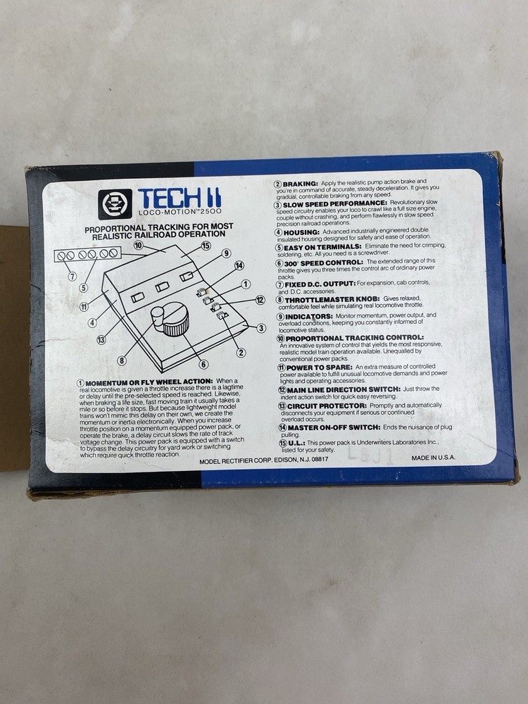 MRC Tech II Loco-Motion 2500 Model Train Controller Transformer w/ Box Powers On