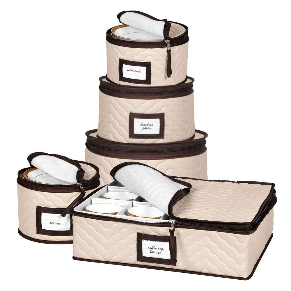 5-Piece Storage Container Set for Dinnerware, Glasses, Plates, and Mugs