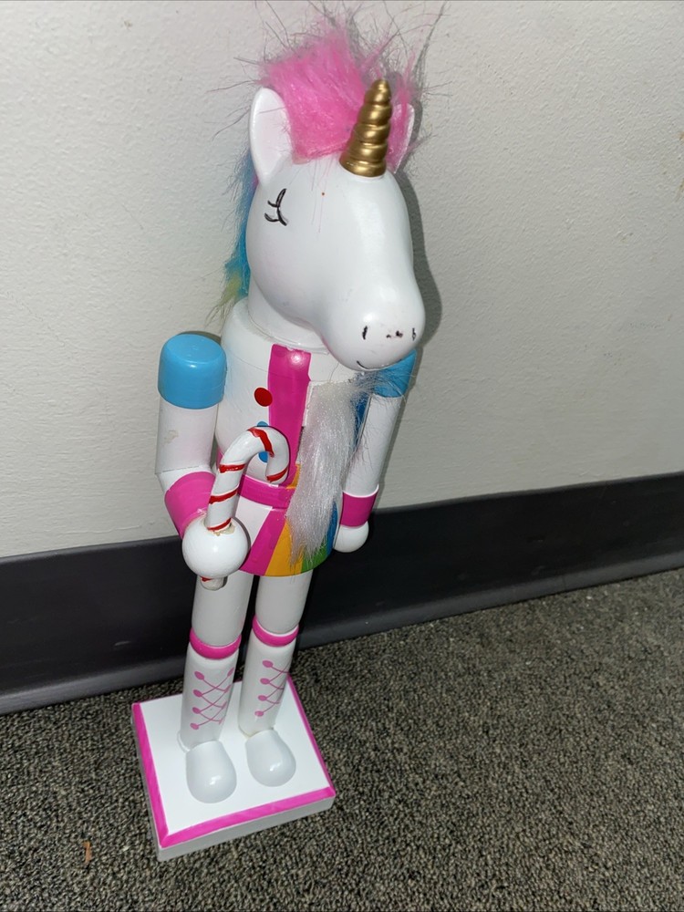 UNICORN Nutcracker Candy Cane PINK 13” Tall
