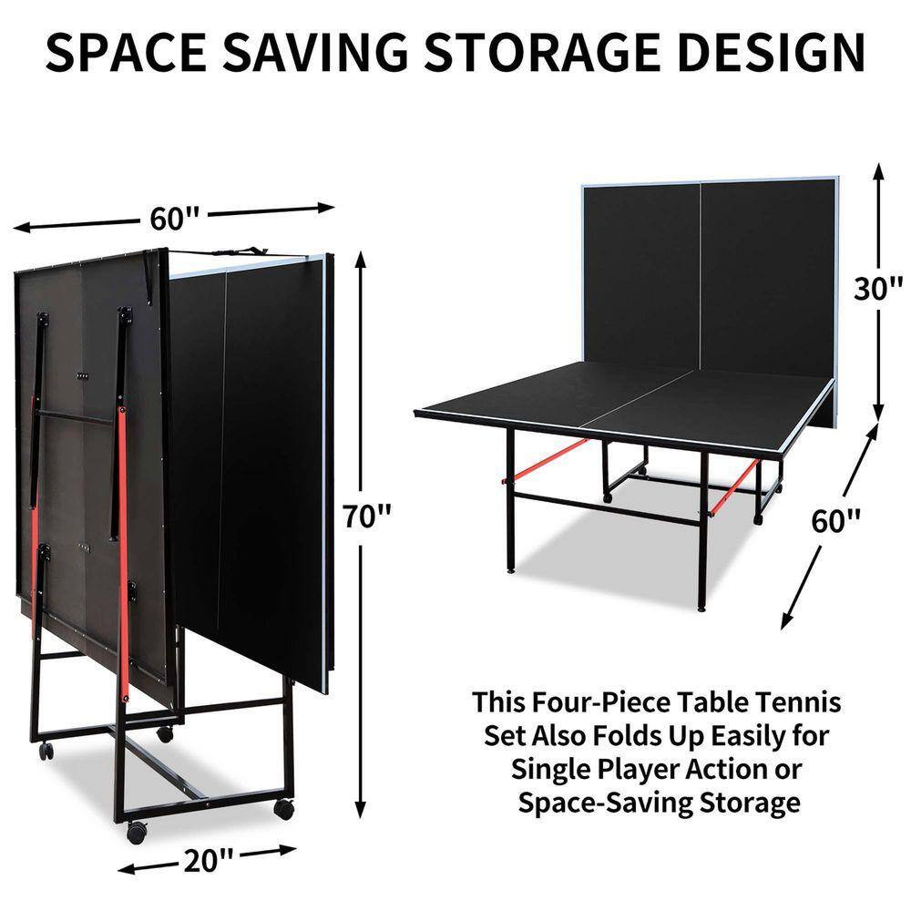 Black 9-Foot Medium-Sized Table Tennis Table, Foldable, Includes Net, 2-Table Te